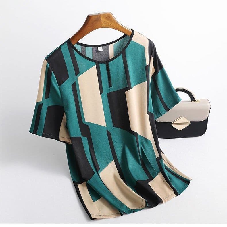 T-shirt Women's Middle-aged and Elderly Clothes New Large Size Top Printed Loose Leggings Top 4XL green