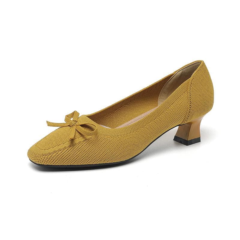 Women's Pumps Chunky Heels Square Toe Shoes Knit Comfortable Low Block Heels for Women Casual Slip On Work Shoes Dress Classic Walk Office Shoes 39