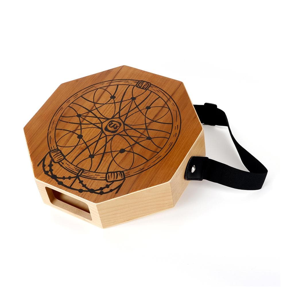 Cajon Wooden Drum 2-tone Flat Hand Drum Log Color Percussion Instrument with Adjustable Strap