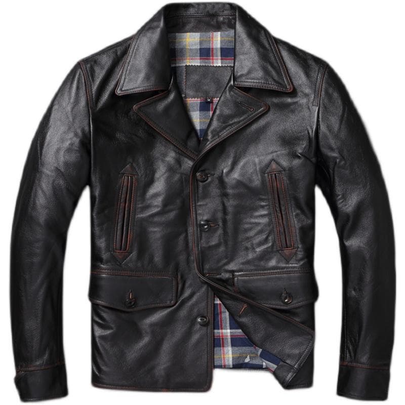 Casual Edged Black Genuine Leather Jacket Men Soft Real Cowhide Autumn Spring Coats Chamarras De Cuero Para Hombre M black