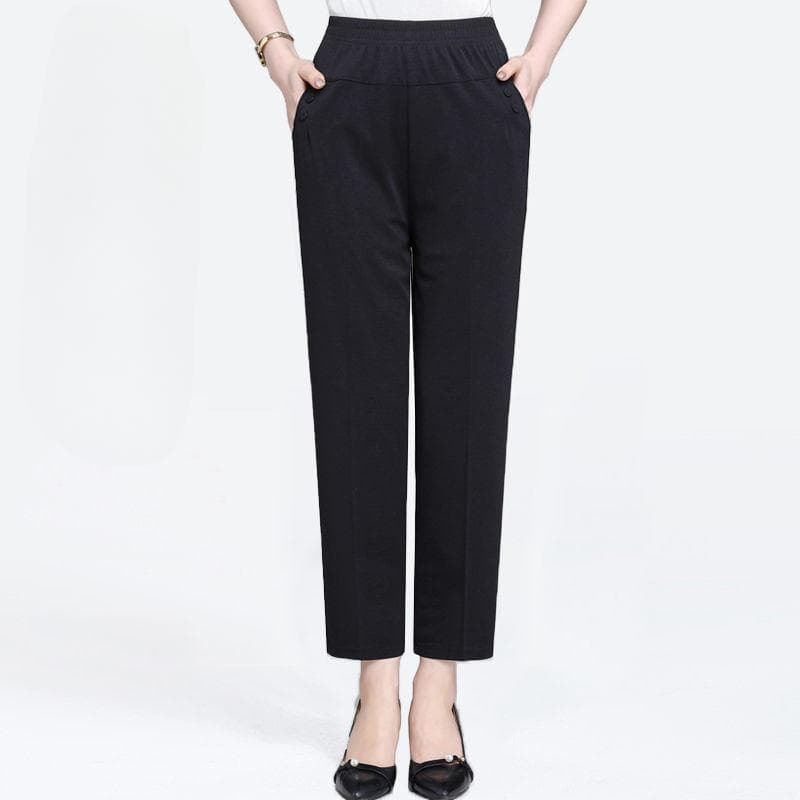 Summer Ice Silk Thin Casual Pants, Casual Straight Nine-inch Pants, Loose High-waisted Elastic and Tight-waisted Women's Pants 3XL black