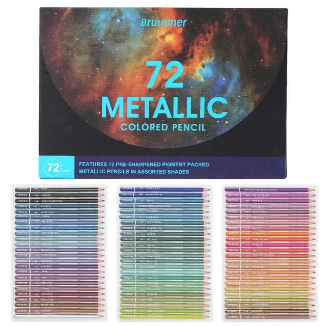 Brutfuner 24/50/72 Colors Metallic Pencil Drawing Sketch Set Soft Wood Golden Color Pencil For School Student Stationery Art Supplies 72 Colors