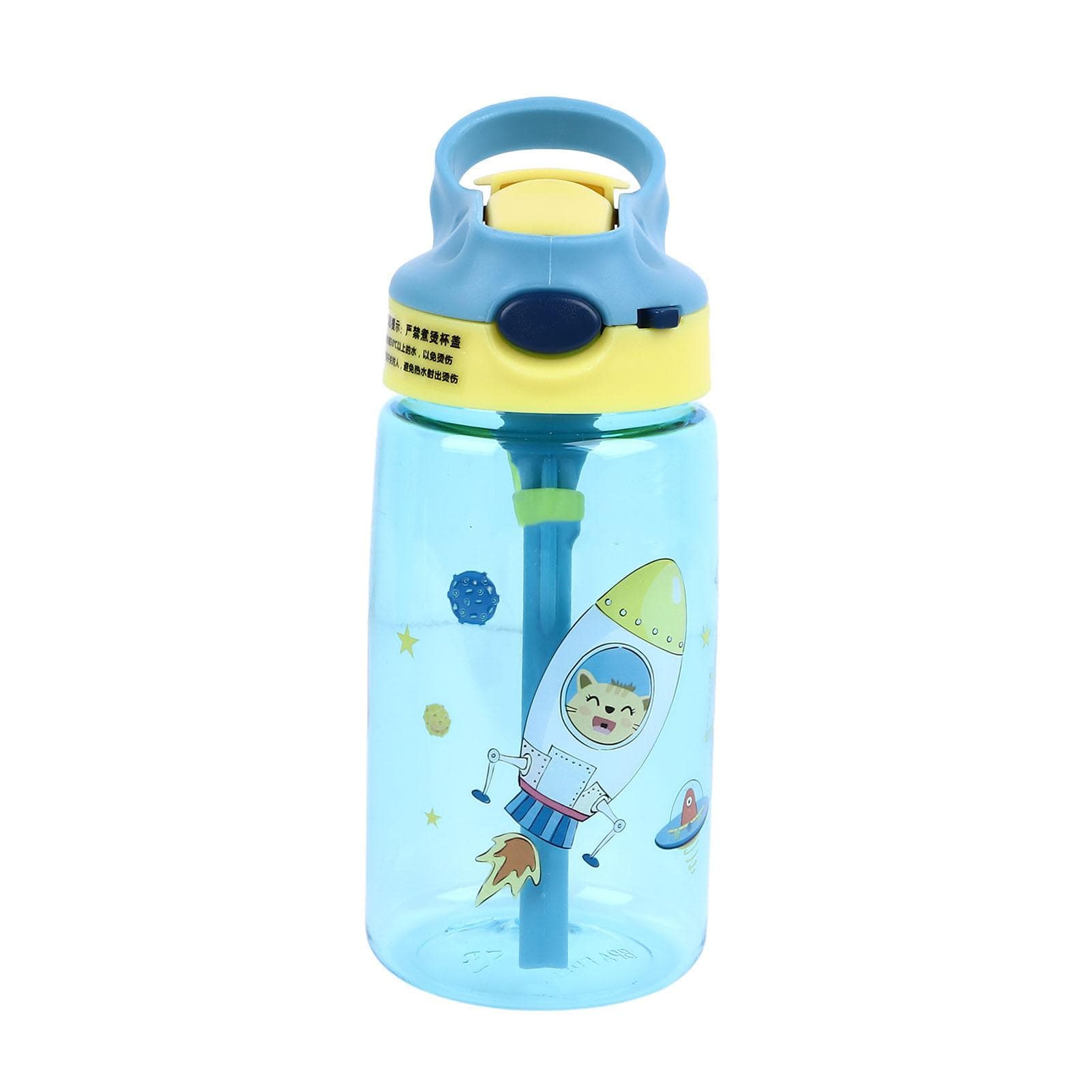 480ml Light Blue Children Leak Proof Water Cup Portable Straw Water Cup for School Traveling L