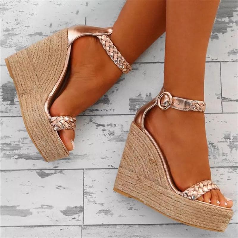 Fashion Golden white Summer Sexy Platform Shoes Wedges Sandals High Heel Fashion Open Toe Elevator Women Pumps Sandals Plus Size 34-43 42 gold