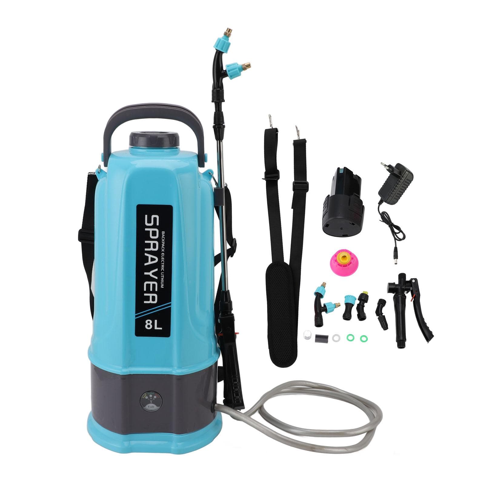 Battery Powered Backpack Sprayer Adjustable Pressure Agricultural Electric Sprayer with 5 Nozzles 8L EU Plug