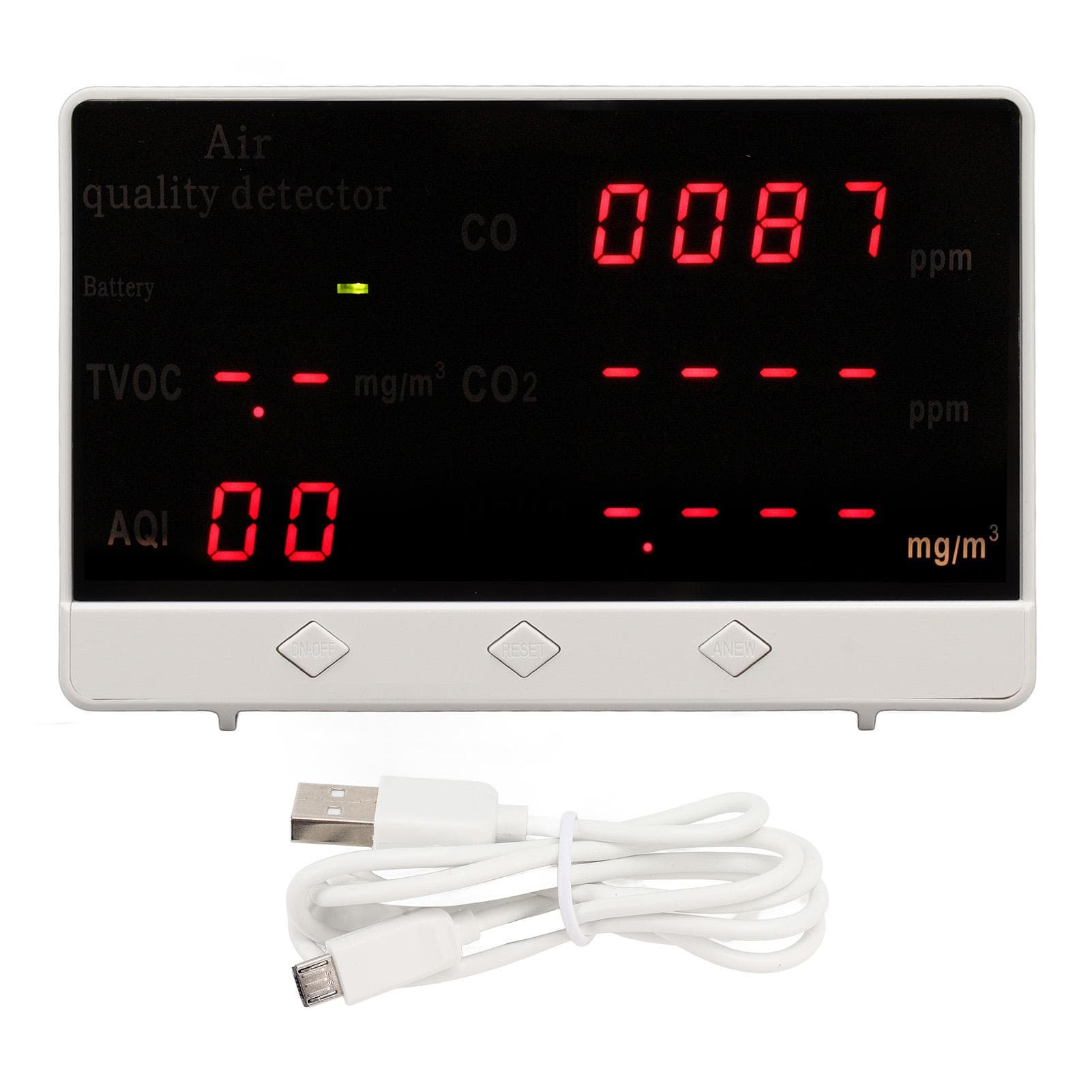 5V Air Quality Detector Full Color Large Screen Indoor Pollution Tester for CO CO2 HCHO TVOC Gas