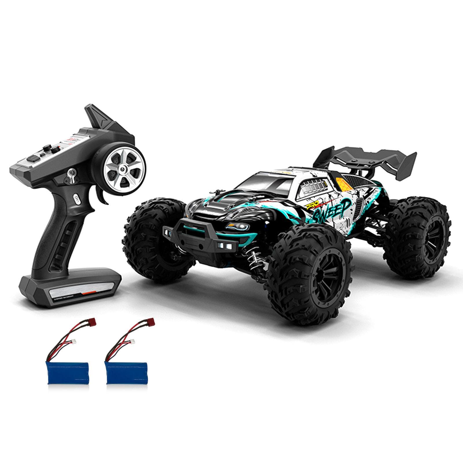 RC Car 2.4Ghz 70KM/H High Speed 1/16 Off Road RC Trucks Brushless Motor LED Light 4WD Vehicle 2 battery green