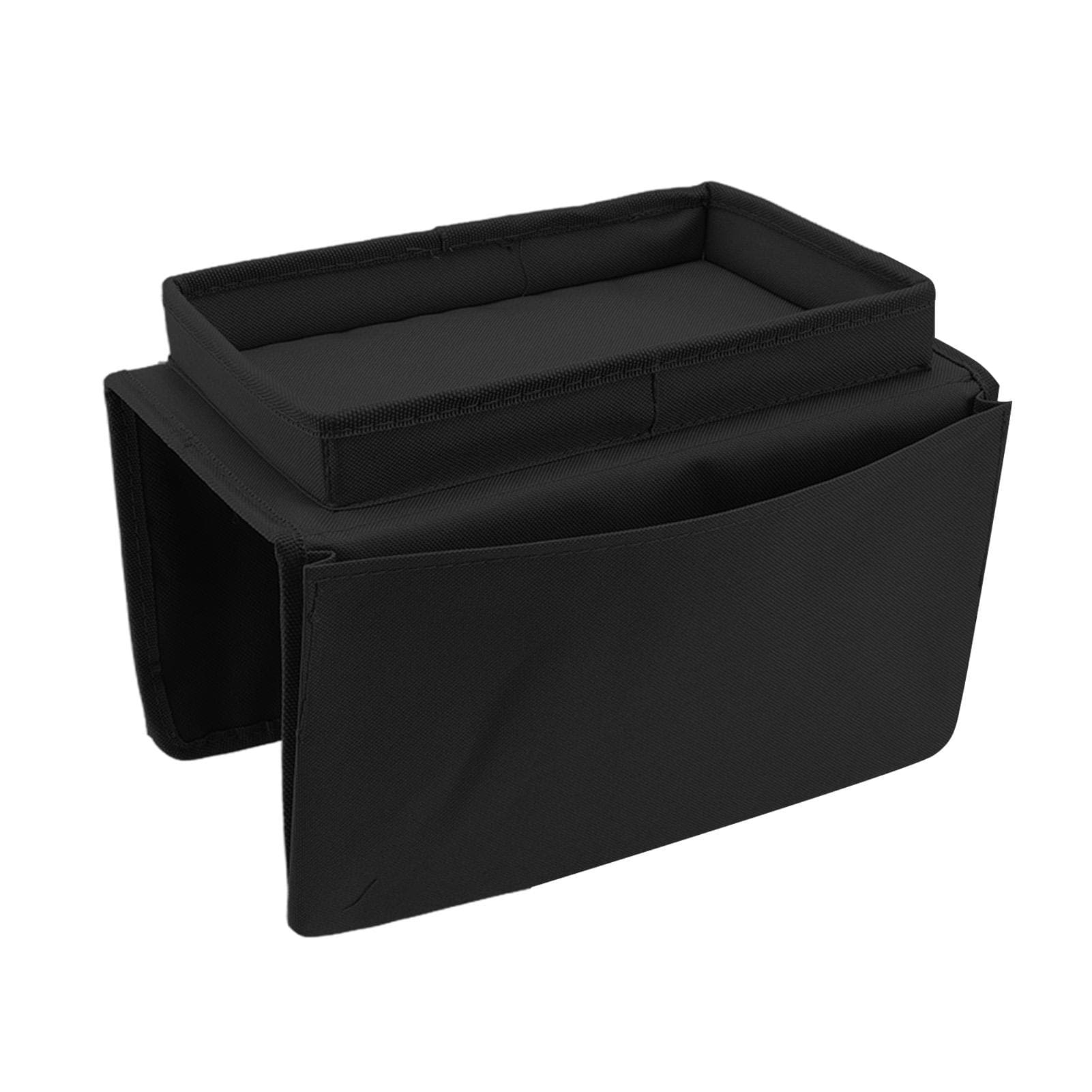 Sofa Tray Folding Arm Storage Holder Table 600D Oxford Cloth Side Pockets for Couch Coffee black