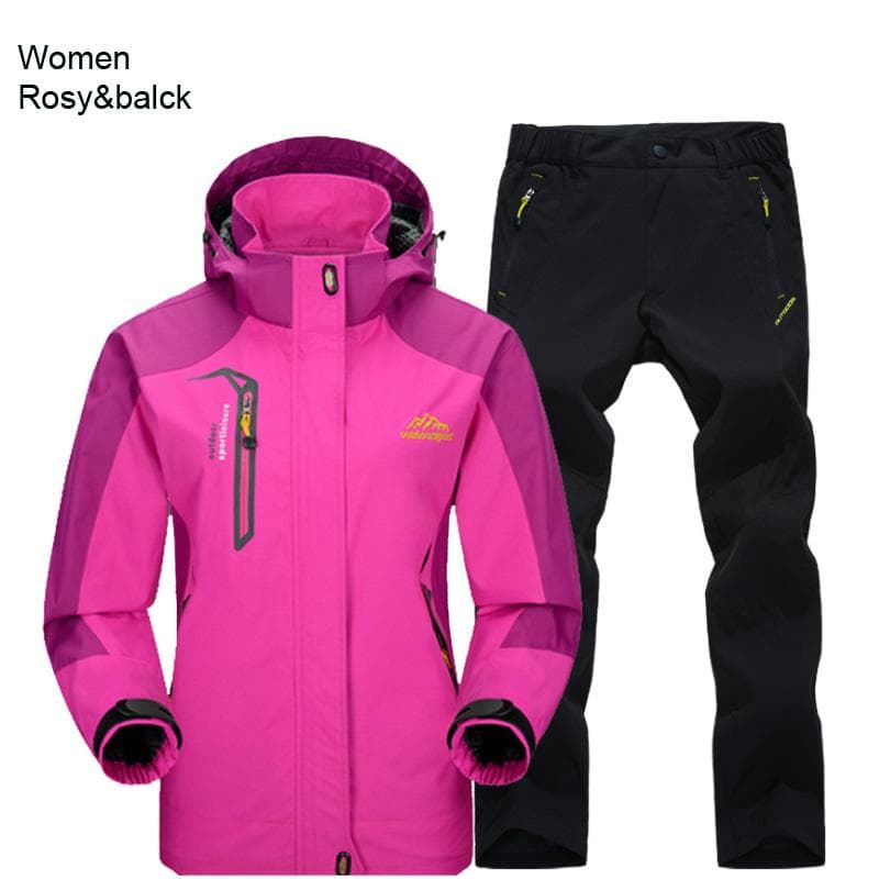 Women Jacket Pants Hiking Set Camping Spring Autumn Outdoor Waterproof 20000MM Windbreak Suit Trekking Coat Trousers 2XL
