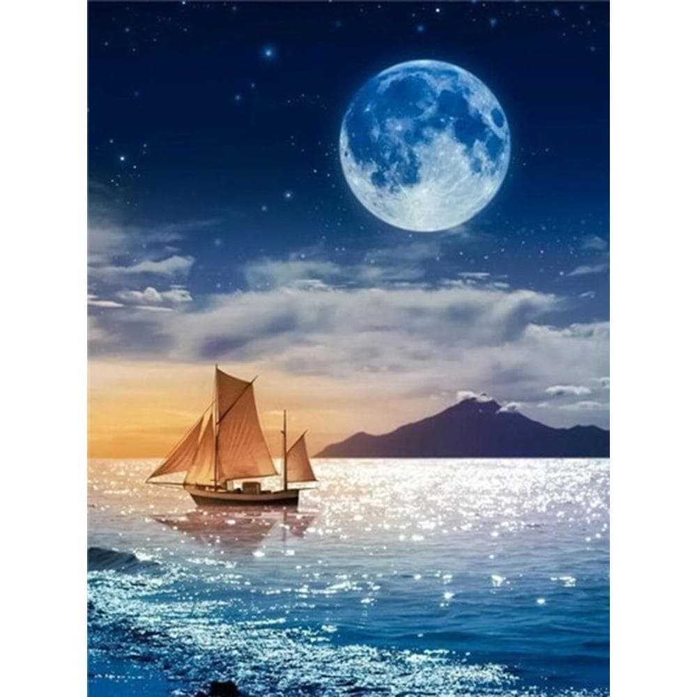 5D Diamond Painting Landscape Moon Boat Full Display Diamond Embroidery Scenery Rhinestone Painting 20X30CM