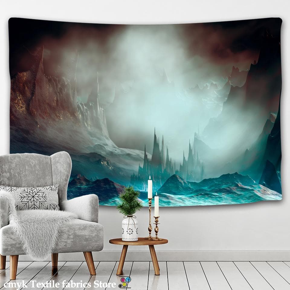 Space Time Cave Tapestry Wall Hanging Whale Sunset Peak Psychedelic Magic Witchcraft Science Fiction Bohemian Decor 95x70CM