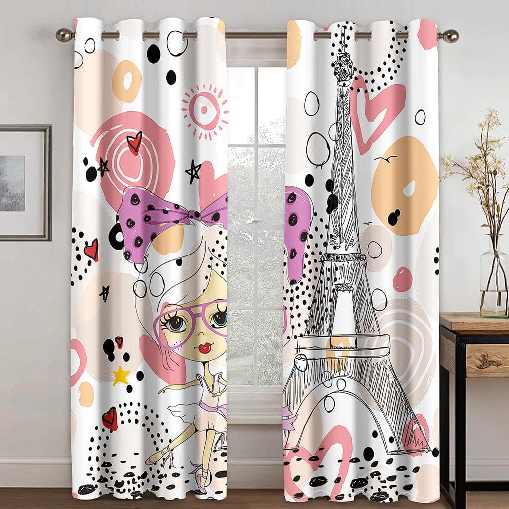 Free Shipping High Home Appliance British London Culture Cartoon Doodle Curtain for Bedroom Living Room Pieces 100W160H(CM)40x63in&Grommet Top