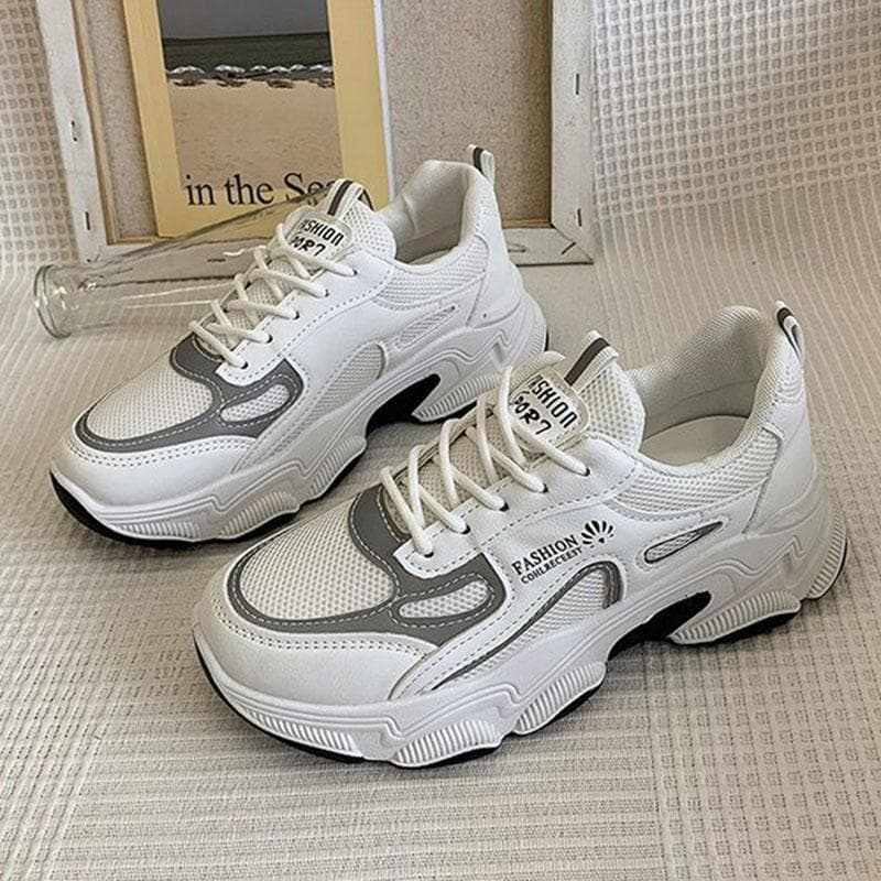WTEMPO Letter Printed Casual Shoes Spring and Autumn Thick Soles Heighten Cross Lace Up Mesh Breathable Women's Sports Shoes Dropshipping Wholesale 35 grey