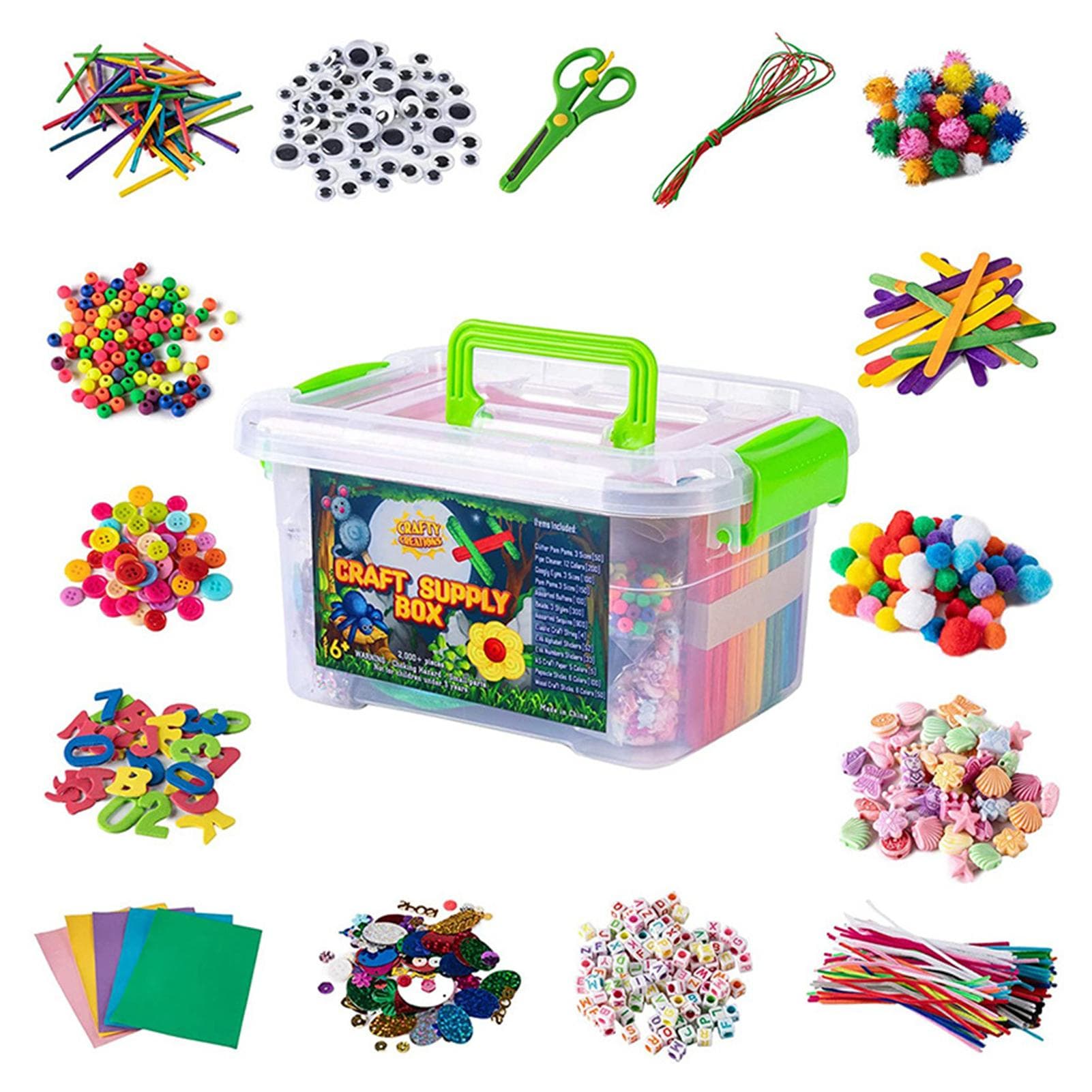 DIY Arts and Crafts Supplies Kit 2000+ Pieces Set Activity Craft Materials with Carrying Box multicolour