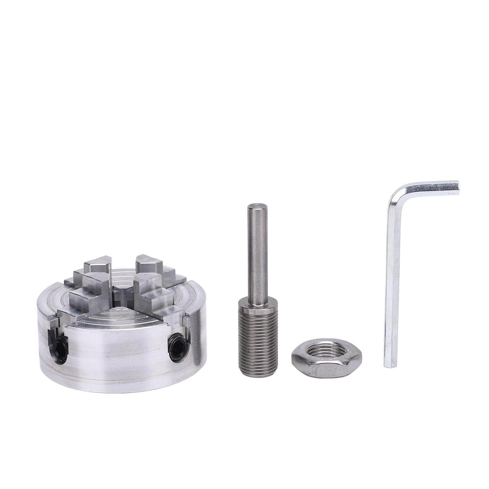 4 Jaw Lathe Chuck Set Alloy Steel Mini Lathe Chuck with Connecting Rod Wrench Self Centering Wood