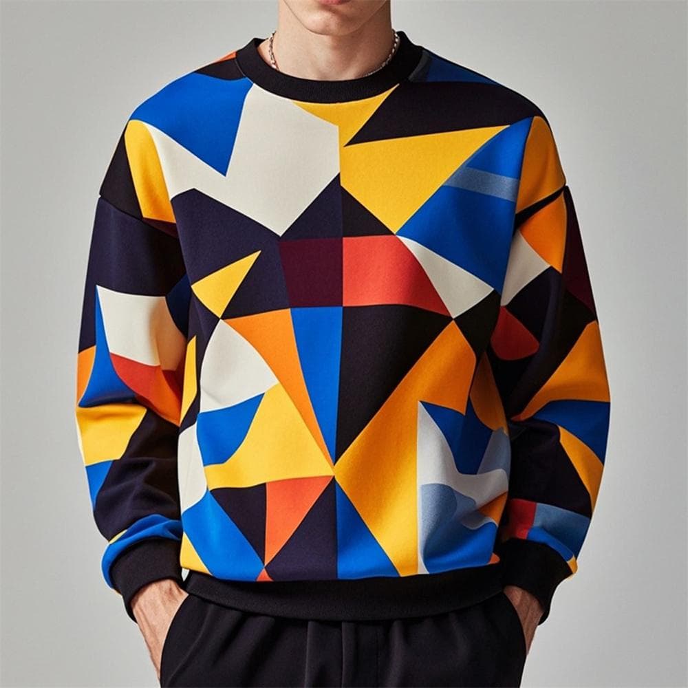 Autumn Pullover Sweatshirt For Men Geometry Graphic Print Long Sleeve Tops Oversized O-Neck Golf Pullover Casual Male Sweatshirt S