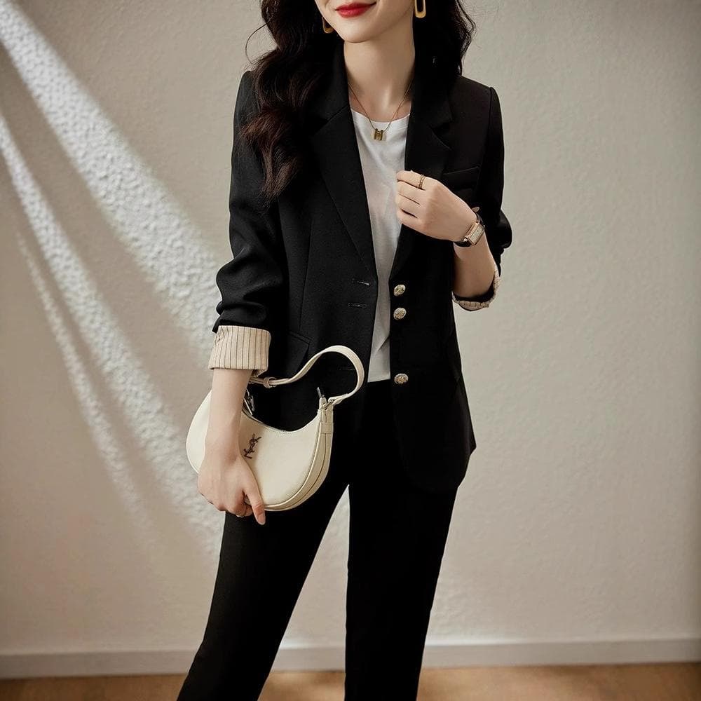 Outdoor Casual Small Suit Women's Fashion High Sense Split-ended Versatile Suit Fried Street Long-sleeved Jacket 3XL