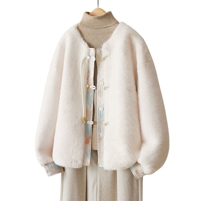 Chinese Style New Chinese Fur Coat Autumn and Winter New Versatile Thick Plush 2XL