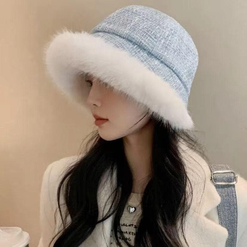 Plush Hat for Women In Winter Warm and Thickened Fisherman Hat with Plush Fashionable and Cold Resistant Ear Protection one size(55-59cm) blue