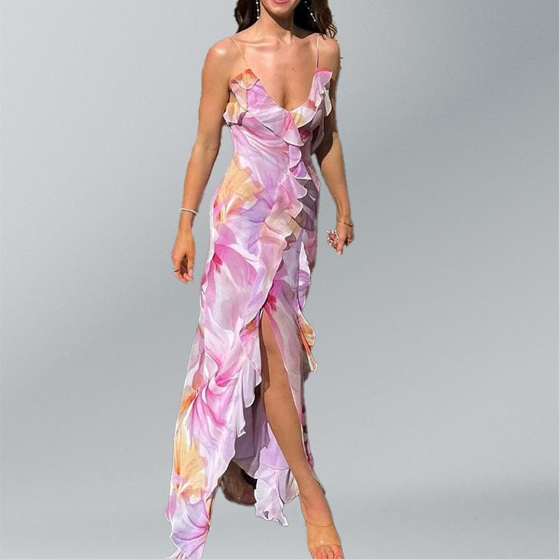 French High-end Niche Temperament Suspender Short Long Skirt Vacation Seaside Travel Dress 3XL purple