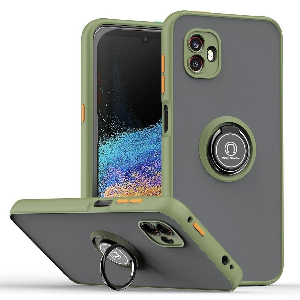 KEYSION Fashion Matte Case for Samsung XCover 6 Pro Transparent Shockproof Ring Stand Phone Back Cover for Galaxy XCover6 Pro 5G for Samsung XCover 6 Pro army green