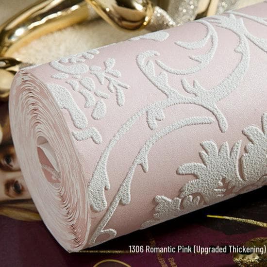 European Style 3D Embossed Non-Woven Wallpaper for Bedroom and Living Room 33774 pink