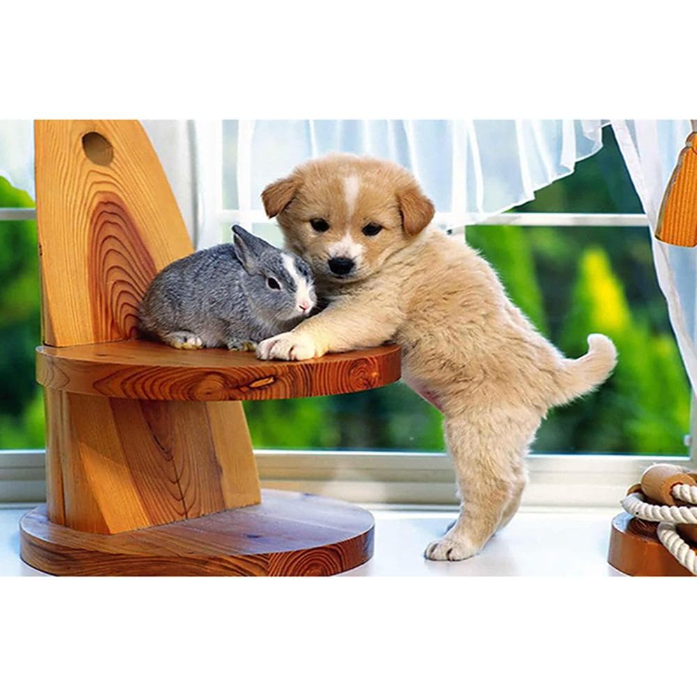 5D DIY Diamond Painting Dog and rabbit Embroidery Cross Stitch Rhinestone Mosaic Home Decor 20X30CM