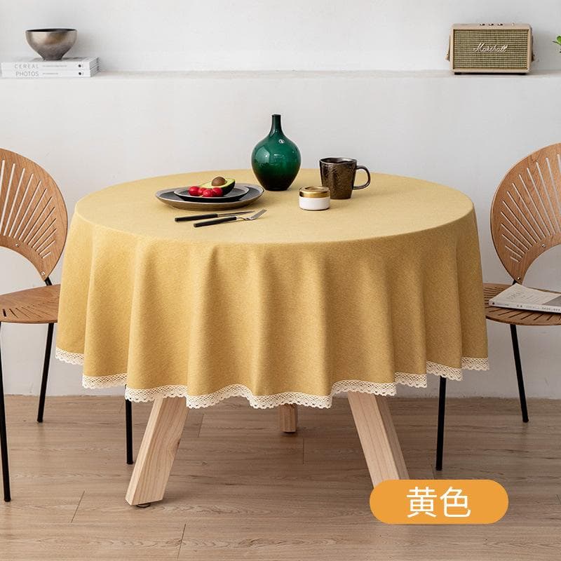 Large Round Tablecloth Solid Color Cotton Linen Waterproof Antifouling Dining Household Table Cloth Hotel Homestay Tablecloths Round-Dia-120cm