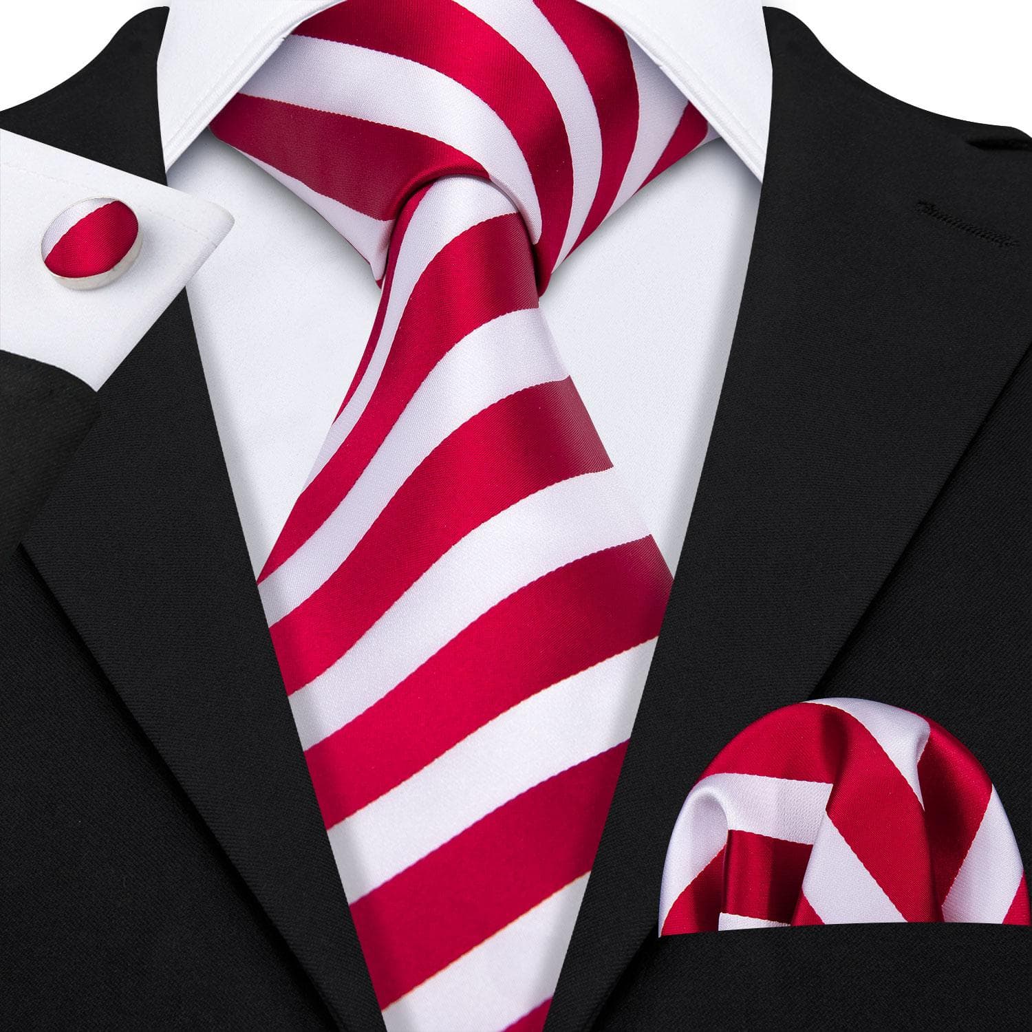 Hi-Tie Mens Accessories Silk Tie Handkerchief Cufflinks Set for Wedding Party Floral Solid Necktie N-0242