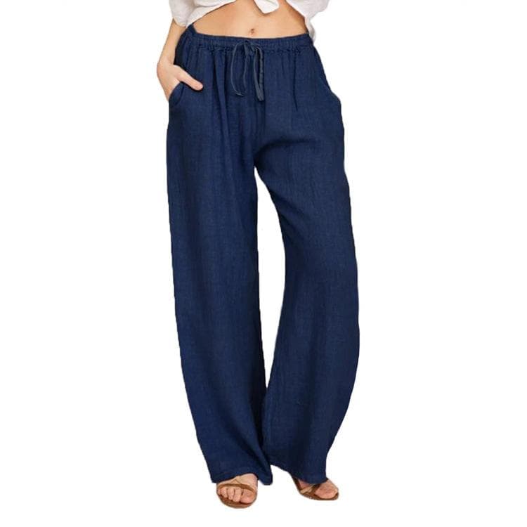 Summer Women's Pants Large Size Loose Casual Pants S navy blue