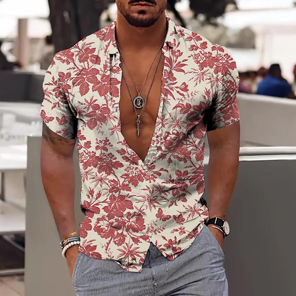 Summer men's comfortable shirt 3D printed casual vacation beach short sleeved fashionable casual top L