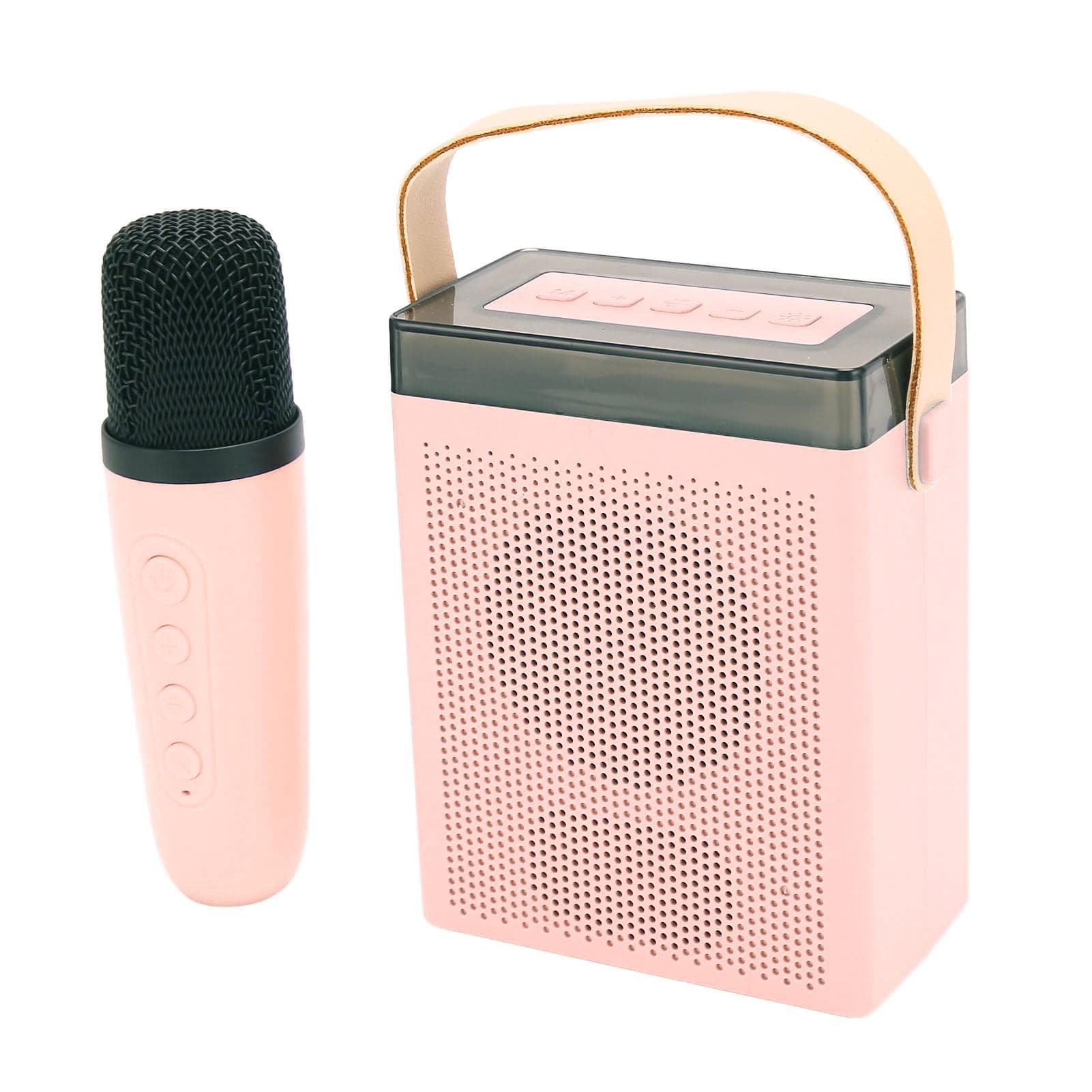 Karaoke Machine Multifunction RGB Lighting Portable Bluetooth Speaker with 2 Wireless Microphones pink