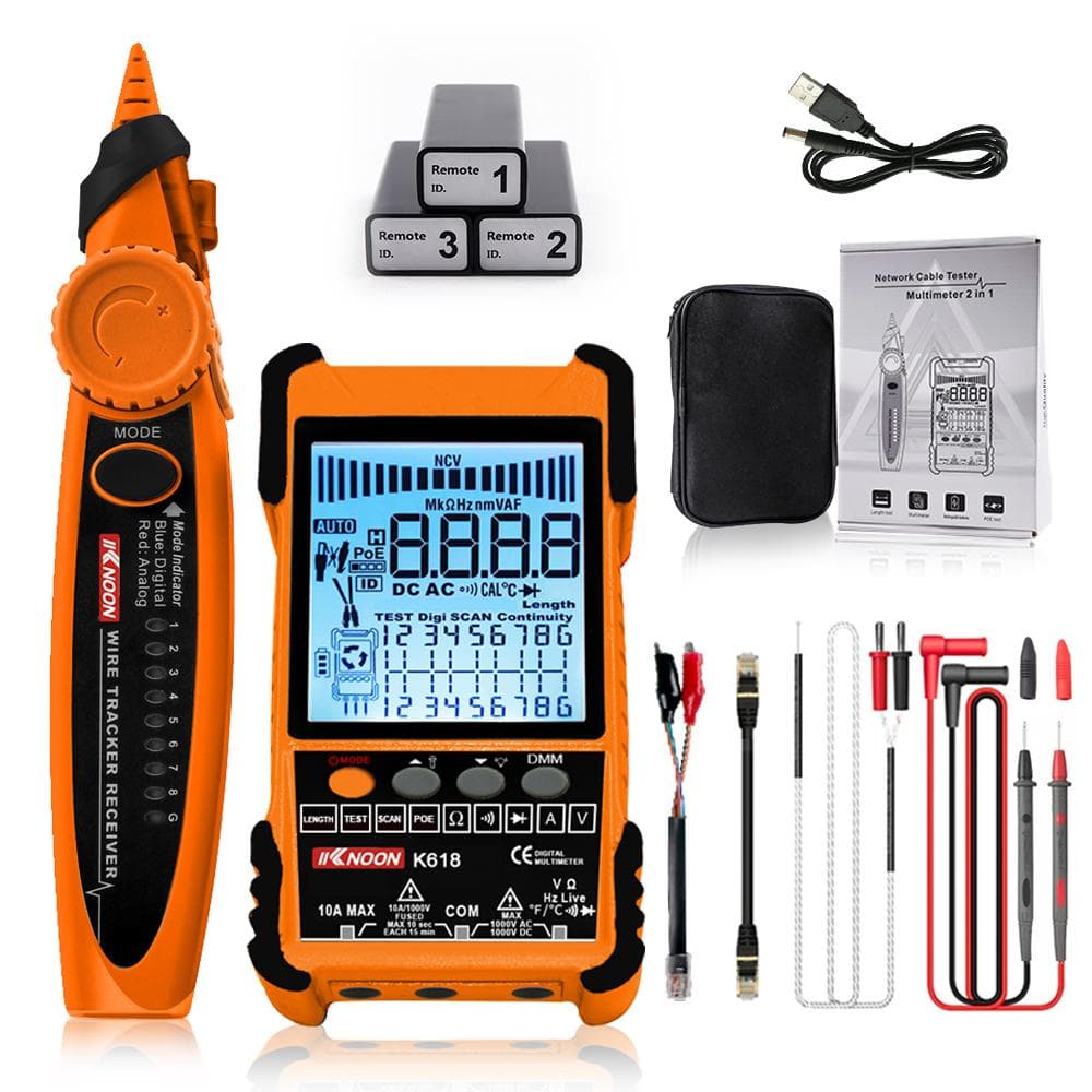 KKNOON K618 500M Handheld Portable Cable Tester with LCD Display Analogs Digital Search POE Test orange