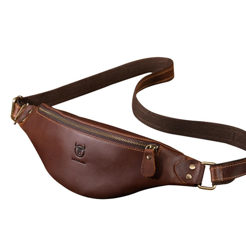 Genuine Leather Waist Pack Vintage Fanny Pack Men Cowhide Crossbody Belt Bag Shoulder Bag coffee