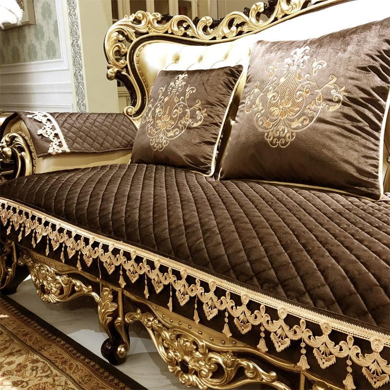 European Quilted Sofa Cover Luxury Fall Winter Non-slip Universal Living Room Couch Cushion Thicken Sofa Towel Decor Slipcover 100x90