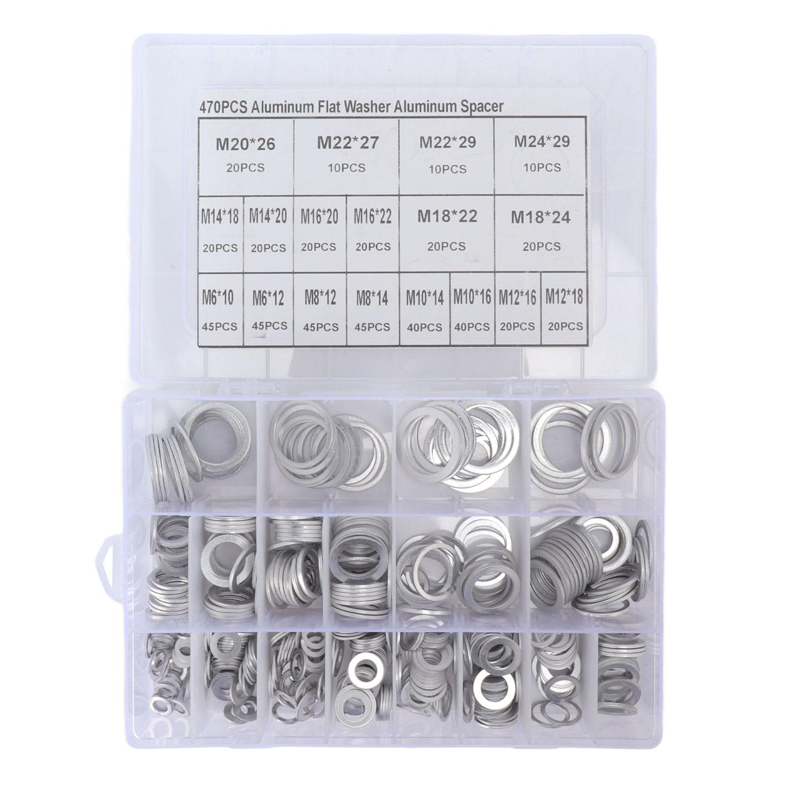 470Pcs Sealing Washer Aluminum Alloy Round Flat Washer Assortment Kit for Automobiles Faucets