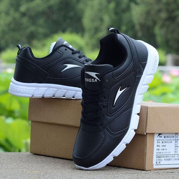 Spring and Autumn Leather Surface Sneakers Waterproof Casual Shoes White Running Shoes Student Fashionable Shoes White Sneakers Unisex Shoes Tennis 44 black