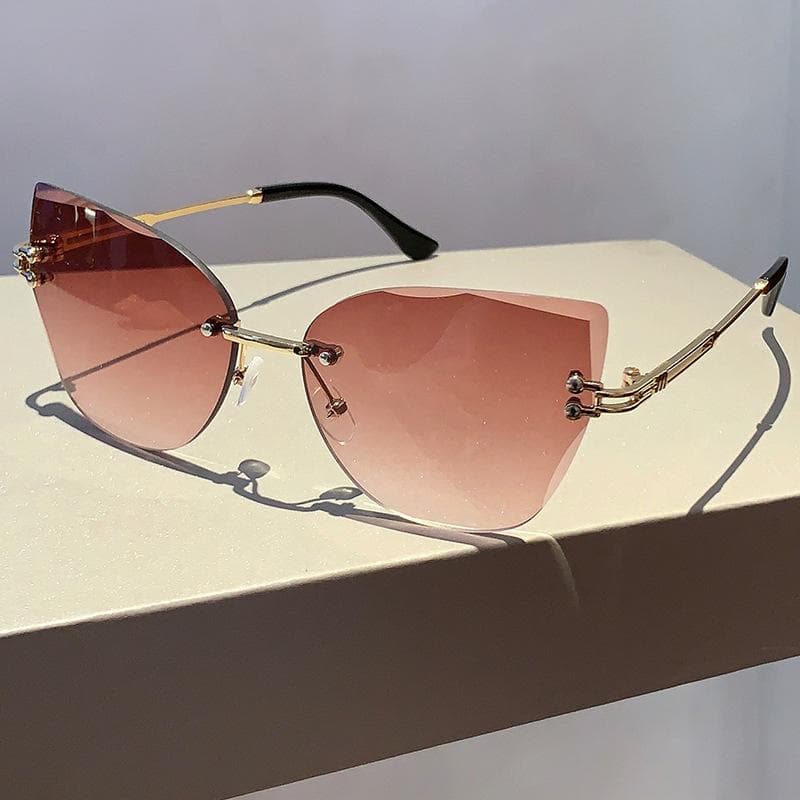 Fashion Big Rimless Sunglasses Women Luxury Glasses Cat Sunglasses Trending grey
