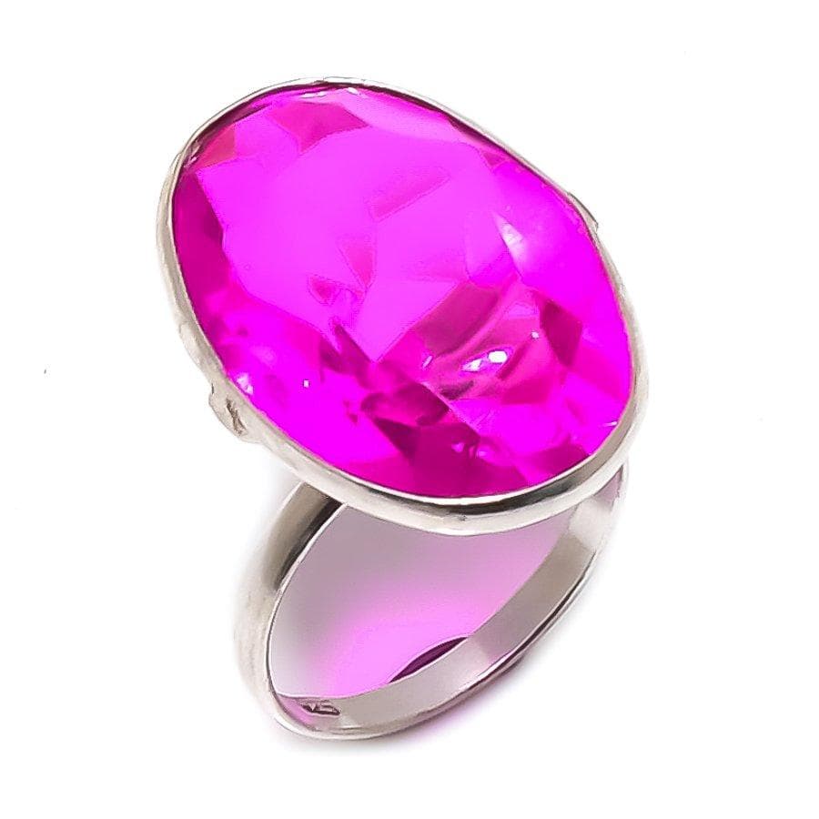 Pink Rubillite Handmade 925 Sterling Silver Jewelry Ring Size 8 Z2A25