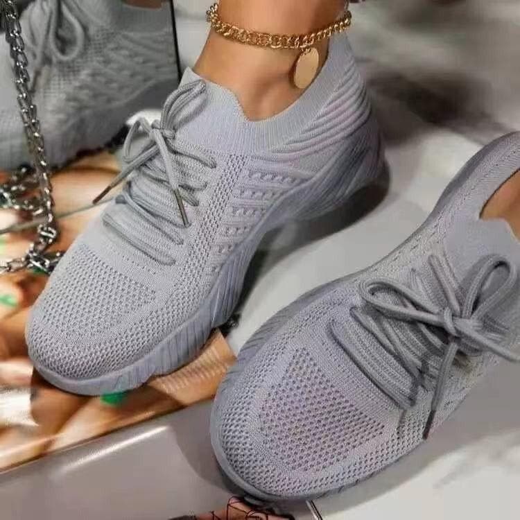 Mesh Breathable Women Casual Sneakers Lace-up Vulcanized Shoes Ladies Platform Sneakers Female Shoes Plus Size 39 grey