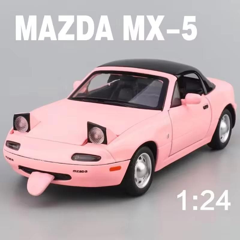 New 1:24 Mazda Miata MX5 MX-5 Alloy Scale Car Model Diecast Metal Miniature Car Sound Light Collection Children Toy Vehicle Gift pink