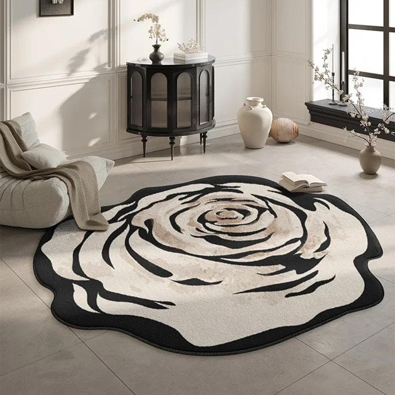 Living Room Carpet Flower Carpets Chair Floor Mat Black White Luxury Home Decoration Rug Bedroom Bedside Rugs Alfombra De Salón Diameter 180cm