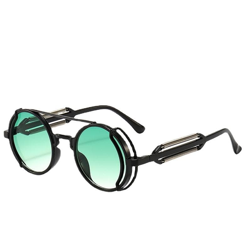New PC Women Hollow Round Frame Sunglasses Retro Double Bridge Punk Sun Glasses Colorful Double Spring Leg As shown