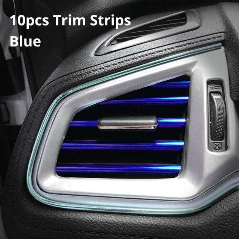 10PCS Car Air Conditioning Outlet Decorative Strip Creative Clip Strip Interior Products U-shaped Electroplated Bright Strip blue