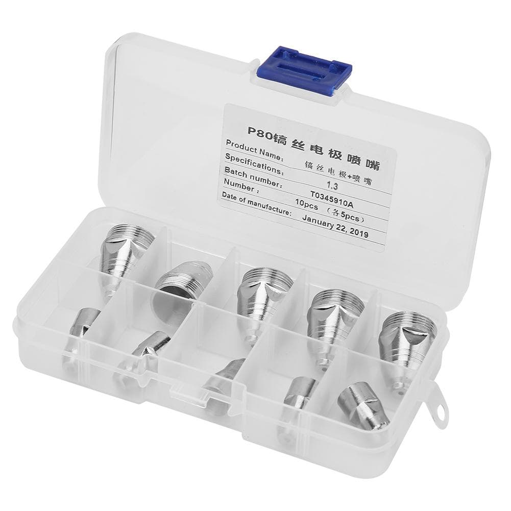 10pcs P80 Plasma Cutting Consumable Cutter Torch Nozzle Tips Electrode(1.3mm Nozzle+Electrode)
