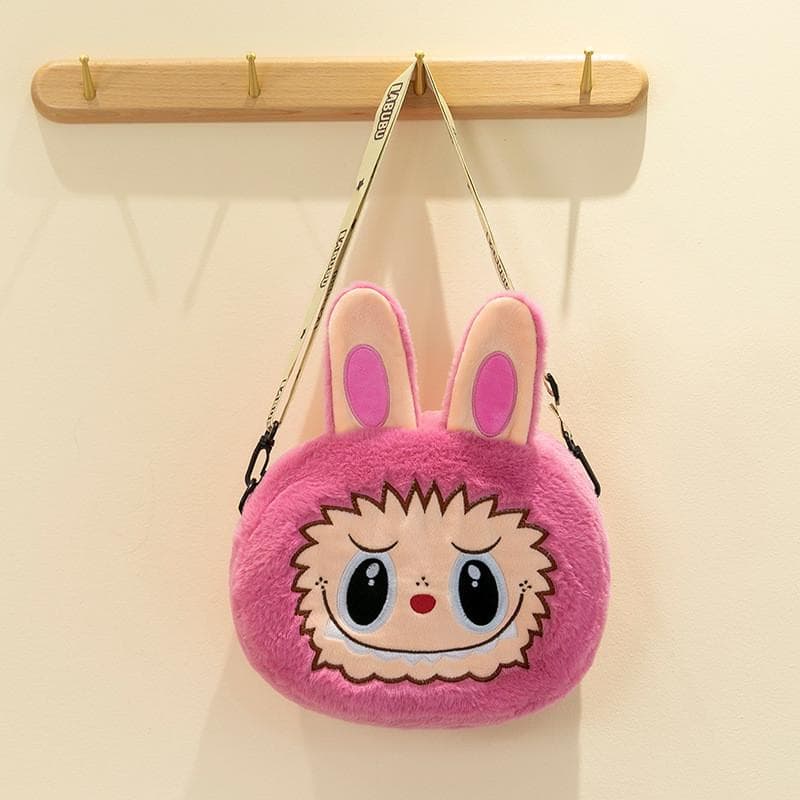 Cute And Colorful Labubu Plush Animal Shoulder Bag Stylish Crossbody Purse For Children Pink Large