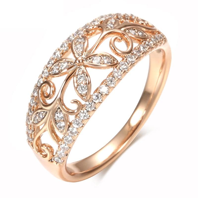 Kinel Crystal Flower Rose Gold Color Women's Ring 10 rose gold