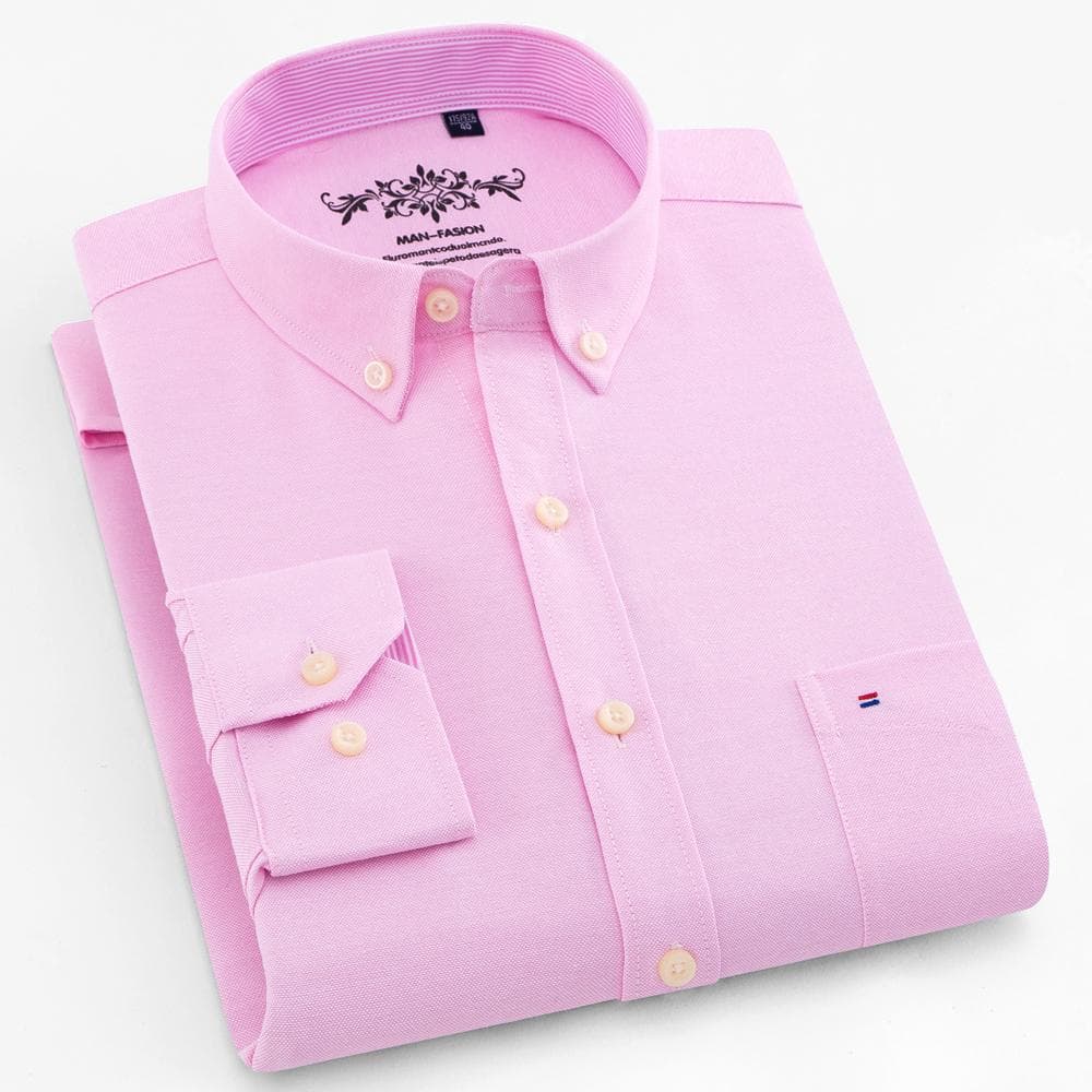 Men‘s Plaid Striped Long Sleeve Oxford Shirt - Premium Quality Breathable, Button Up Design - Ideal for Business & Formal Events 44 pink