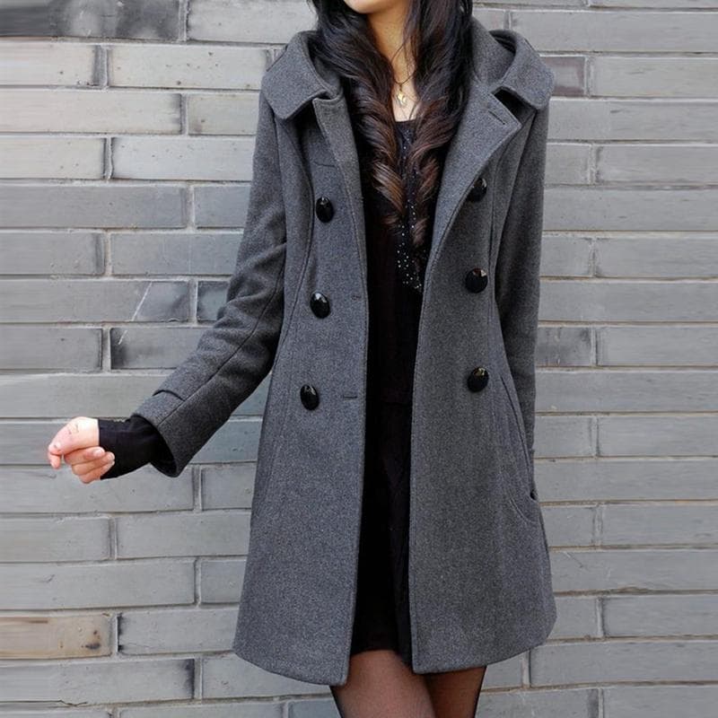 Cotton Winter Thick Woolen Coat Women's Mid-length Hooded  Cotton Slim-fitting Woolen Coat M grey