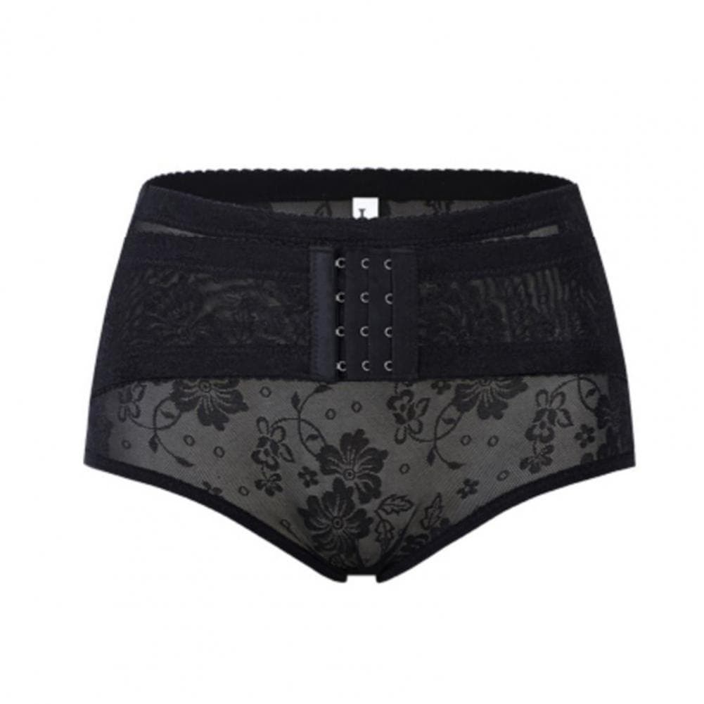 Women Panties See-through Mesh Tummy Control Solid Color Mid Waist Seamless Anti-septic Soft Thin Breathable Moisture-wicking El L black